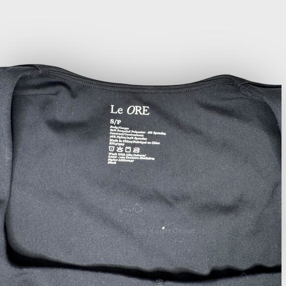 Le Ore Andria Black Sports Bra Small Square Neck Mesh Panel Activewear Fitness - Picture 3 of 5